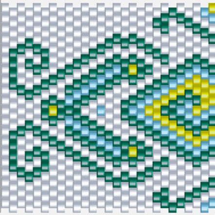 Stilvolles Häkelmuster in sanften Grüntönen und Gelb, perfekt für anspruchsvolle Häkelprojekte.