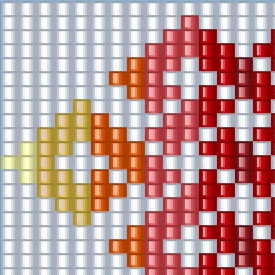 Kreuzstichmuster mit bunten Streifen in Rot, Gelb und Orange, perfekt für das Weben von Armbändern.