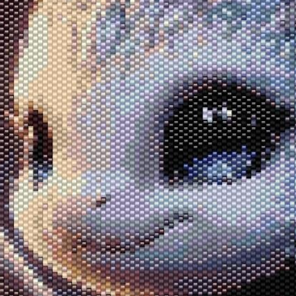 Kreuzstichdesign eines weißen Drachen, der elegant auf einem Baumstumpf thront.