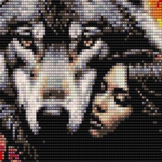 Ein Muster eines majestätischen Wolfs, umgeben von lebhaften Flammen, die Dynamik und Kraft ausstrahlen.