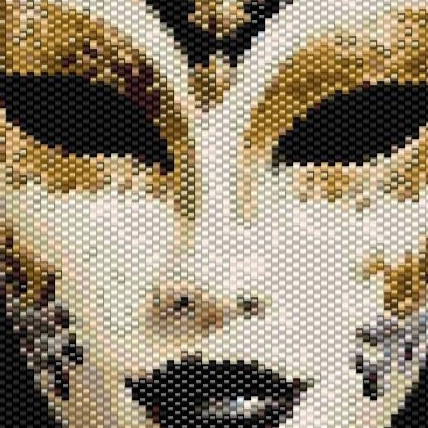  Luxuriöses Kreuzstichmuster einer Maske in Gold und Schwarz, das kunstvolle Handwerkskunst widerspiegelt.