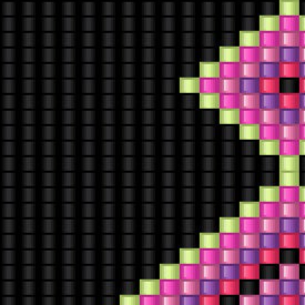 Verspieltes Muster aus pinken, grünen und blauen Quadraten, perfekt für das Weben von Armbändern.