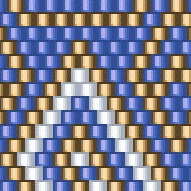  Elegantes Häkelmuster mit einem harmonischen Spiel aus blauen und goldigen Quadraten in geometrischer Anordnung.
