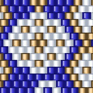 Geometrisches Muster in Blau und Weiß, ideal für Häkelanleitungen und kreative Projekte.