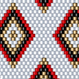 Ein elegantes Häkelmuster mit roten, weißen und schwarzen Diamanten in einem ansprechenden, beaded Design.