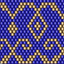  Luxuriöses geometrisches Muster in Blau und Gold, perfekt für kreative Häkelmuster-Vorlagen.