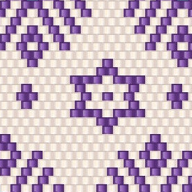 Ein elegantes geometrisches Muster in lila und weiß, ideal für Häkelprojekte und kreative Designs.