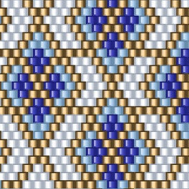 Ein kunstvolles Muster aus blauen und goldenen geometrischen Formen, das zeitlose Eleganz und Kreativität verkörpert.