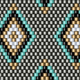 Raffiniertes, geometrisches Perlenmuster, das durch seine feinen Details und harmonische Farbkomposition besticht.