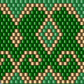  Luxuriöses geometrisches Muster in Grün und Gold, perfekt für kreative Häkelmuster-Vorlagen.