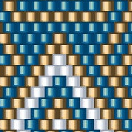 Stilvolles Häkelmuster mit harmonischen blauen und goldigen Dreiecken, ideal für kreative Häkelarbeiten.