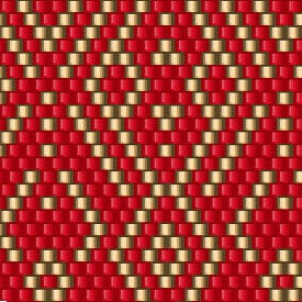 Rotes und goldenes Muster mit einem eleganten Diamantdesign, ideal für Häkelprojekte.