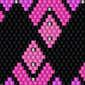  Ein elegantes Häkelmuster mit einer Anordnung aus pinken und schwarzen Dreiecken, kunstvoll aus Perlen gestaltet.