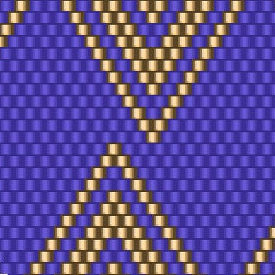 Ein elegantes Häkelmuster mit einem blauen und gelben Diamantdesign, das stilvolle Akzente setzt.