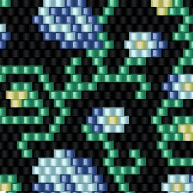  Ein elegantes Häkelmuster mit einer Perlenanordnung aus grünen und blauen Blumen.