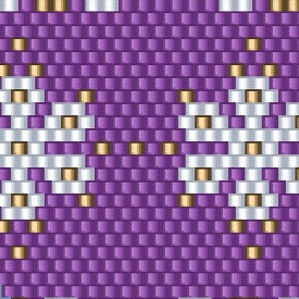 Stilvolles lila und weißes Design mit Schneeflocken, perfekt für kreative Häkelprojekte.