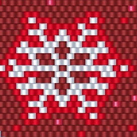 Stilvolles rot-weißes Schneeflockenmuster, perfekt für Häkelanleitungen und winterliche Dekorationen.