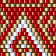 Geometrisches Muster in Rot und Weiß, perfekt für kreative Häkelprojekte, stilvoll und modern.