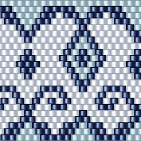 Stilvolles geometrisches Design in Blau und Weiß, perfekt für kreative Häkelmuster-Vorlagen.