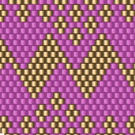 Ein elegantes Muster aus lila und goldenen Quadraten, das eine luxuriöse Häkelmuster Vorlage darstellt.