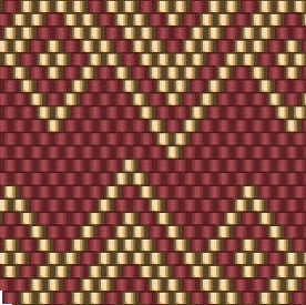 Raffiniertes Design mit roten und goldigen Dreiecken, ideal für kreative Häkelanwendungen.