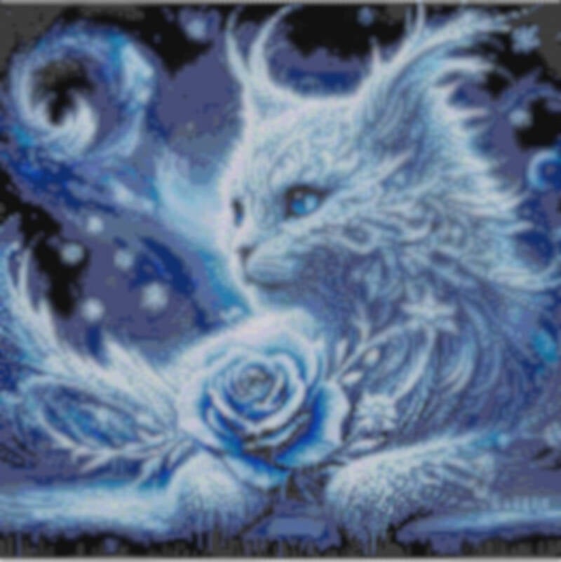 Muster einer weißen Katze mit blauen Augen, ausgeführt im Peyote-Stich.