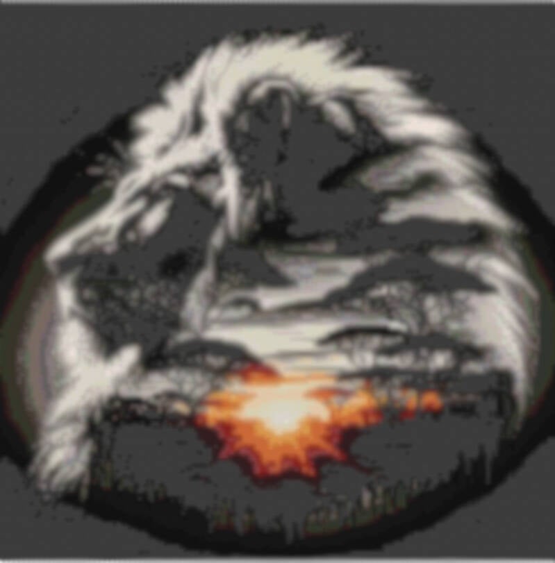 Detailreiches Kreuzstichmuster eines Löwen mit einem Sonnenuntergang, erstellt im Peyote-Stich.