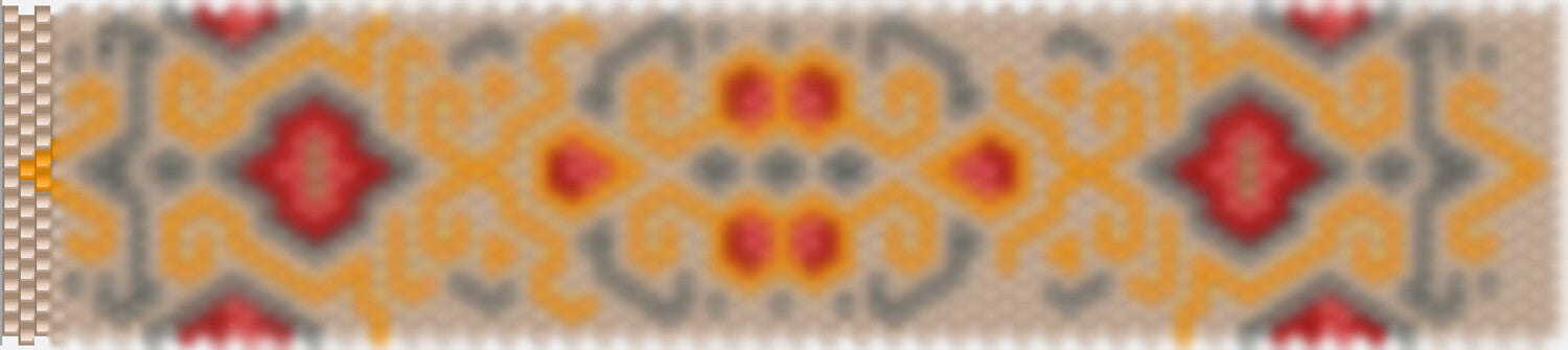 Wunderschönes indisches Muster in warmen Rottönen, Orange und Gelb, das kulturelle Handwerkskunst zeigt.