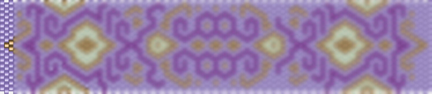 Luxuriöses Muster in lila und gold mit einem kunstvollen Diamantmotiv, perfekt für kreative Häkelarbeiten.