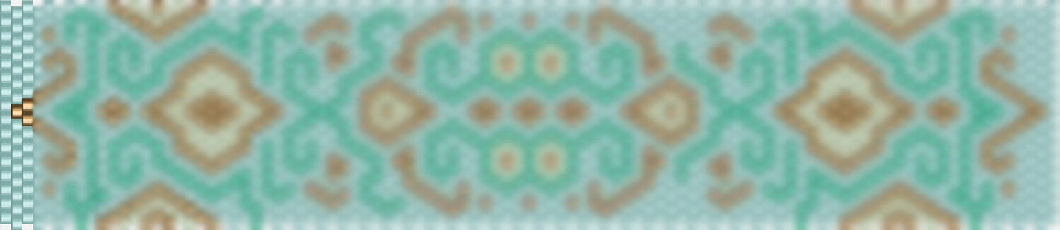  Ein lebhaftes Muster in Blau und Grün, das ein Diamantdesign zeigt.