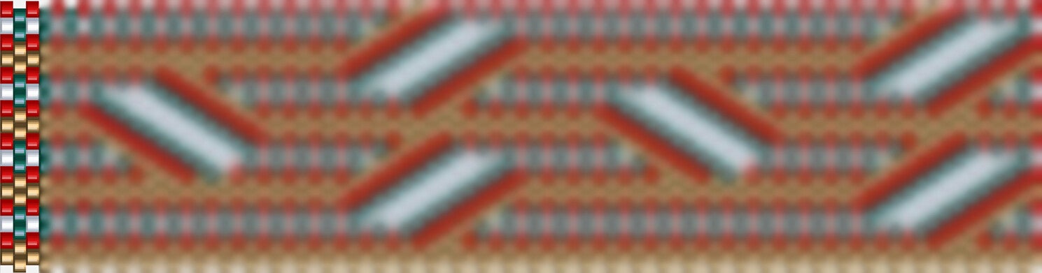  Raffiniertes Häkelmuster mit einem gewebten Design aus roten, grünen und goldigen Streifen.