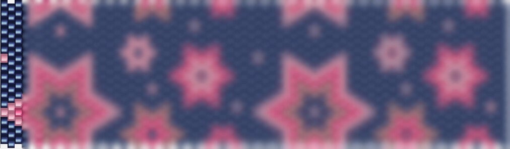  Stilvolles Muster in Blau und Rosa, mit einem zentralen Stern, geeignet für Häkelmuster-Vorlagen.