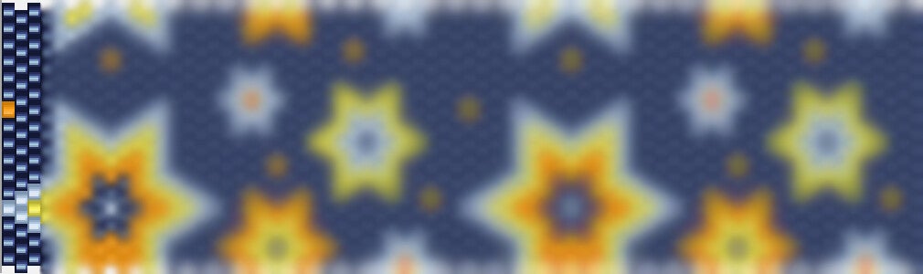 Perlenkette häkeln Mustervorlage dunkelblau hellblau gelb orange sternenmuster