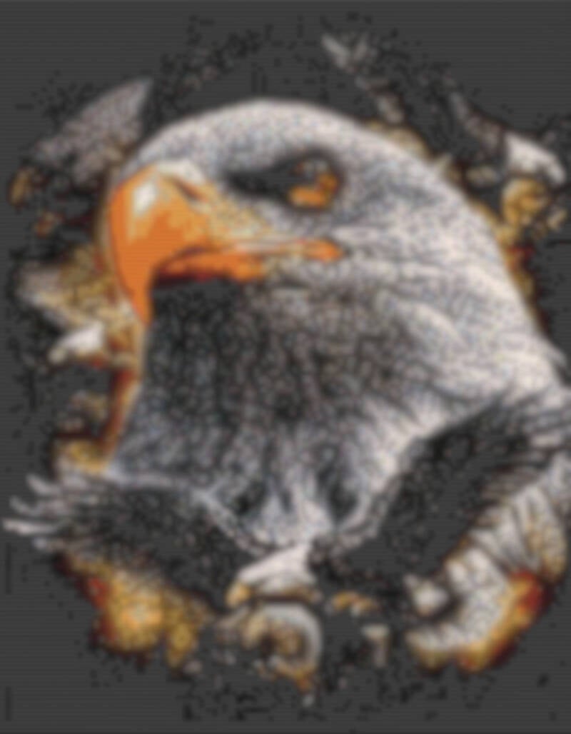 Detailreiche Ansicht eines Adlers mit zahlreichen Vögeln, inspiriert vom Perlenweben.