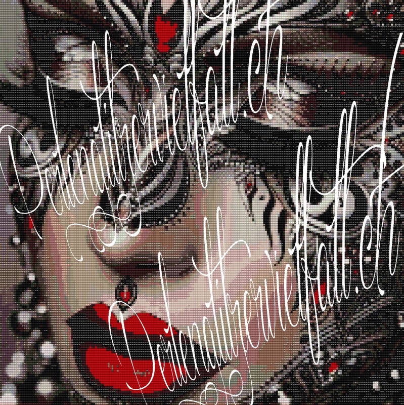 Eine elegante Frau mit einer Maske und verführerischem roten Lippenstift.