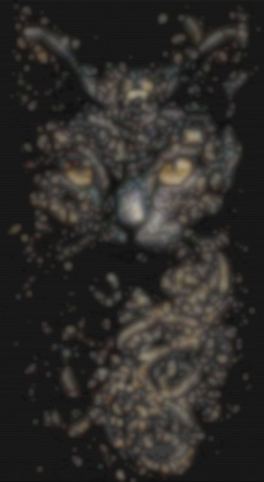 Charmantes Kreuzstichmuster eines schwarzen Katers mit strahlenden goldenen Augen, geeignet für Perlenweben.