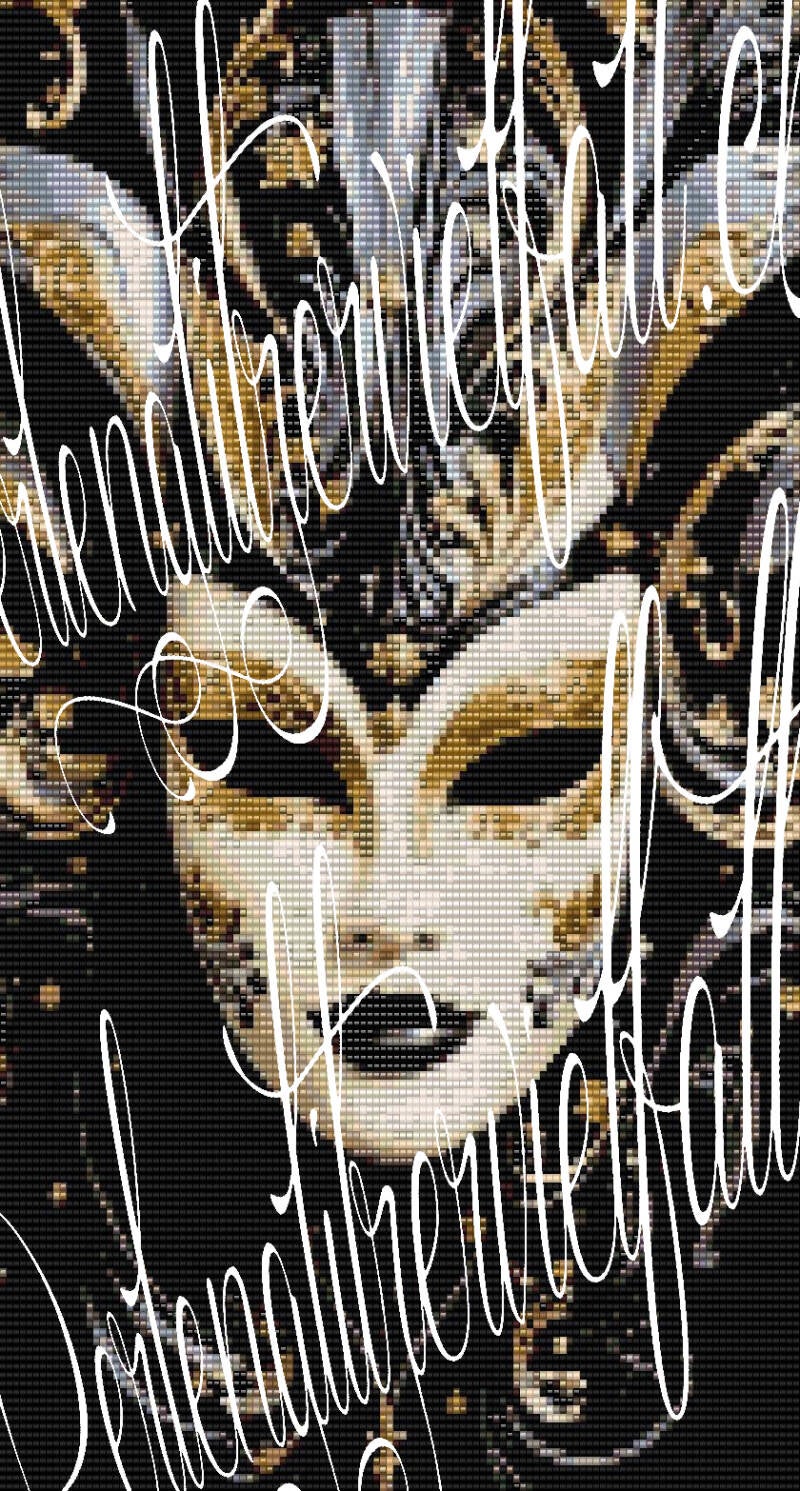  Detailreiches Muster einer goldenen und schwarzen Maske, perfekt für Perlenweben.