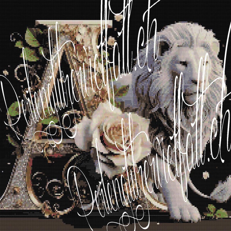  Ein majestätischer Löwe und eine elegante Rose neben dem Buchstaben A, symbolisieren Stärke und Schönheit.