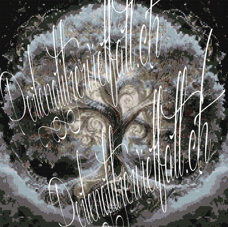 verschneiter-weisser-halbkugelförmiger-baum-dicker-stamm-trieft-auf-den-verschneiten-boden-schwarzer-hintergrund.