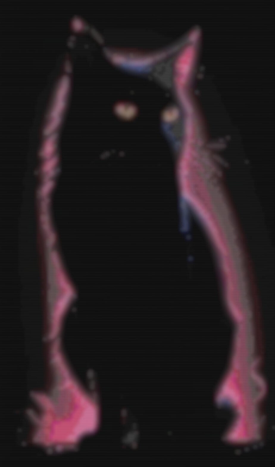  Kreuzstichdesign eines schwarzen Katers mit leuchtend pinken Augen.