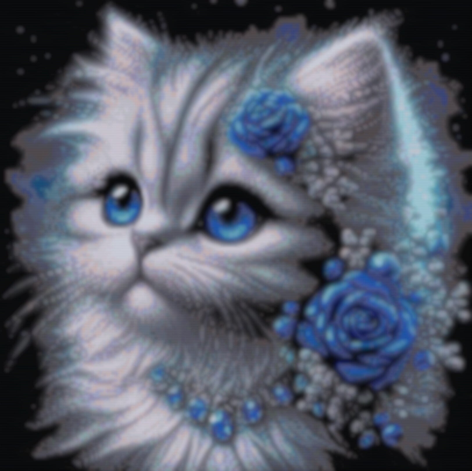 Ein Muster einer eleganten Katze mit strahlend blauen Augen.