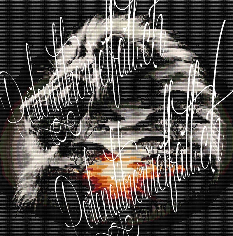 Muster zeigt einen Löwen mit einem Sonnenuntergang im Hintergrund, kreativ umgesetzt mit Perlenweben.