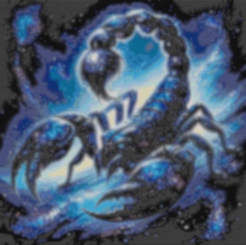 Ein Skorpion leuchtet im Nachthimmel, umgeben von funkelnden Sternen und einer mystischen Atmosphäre.