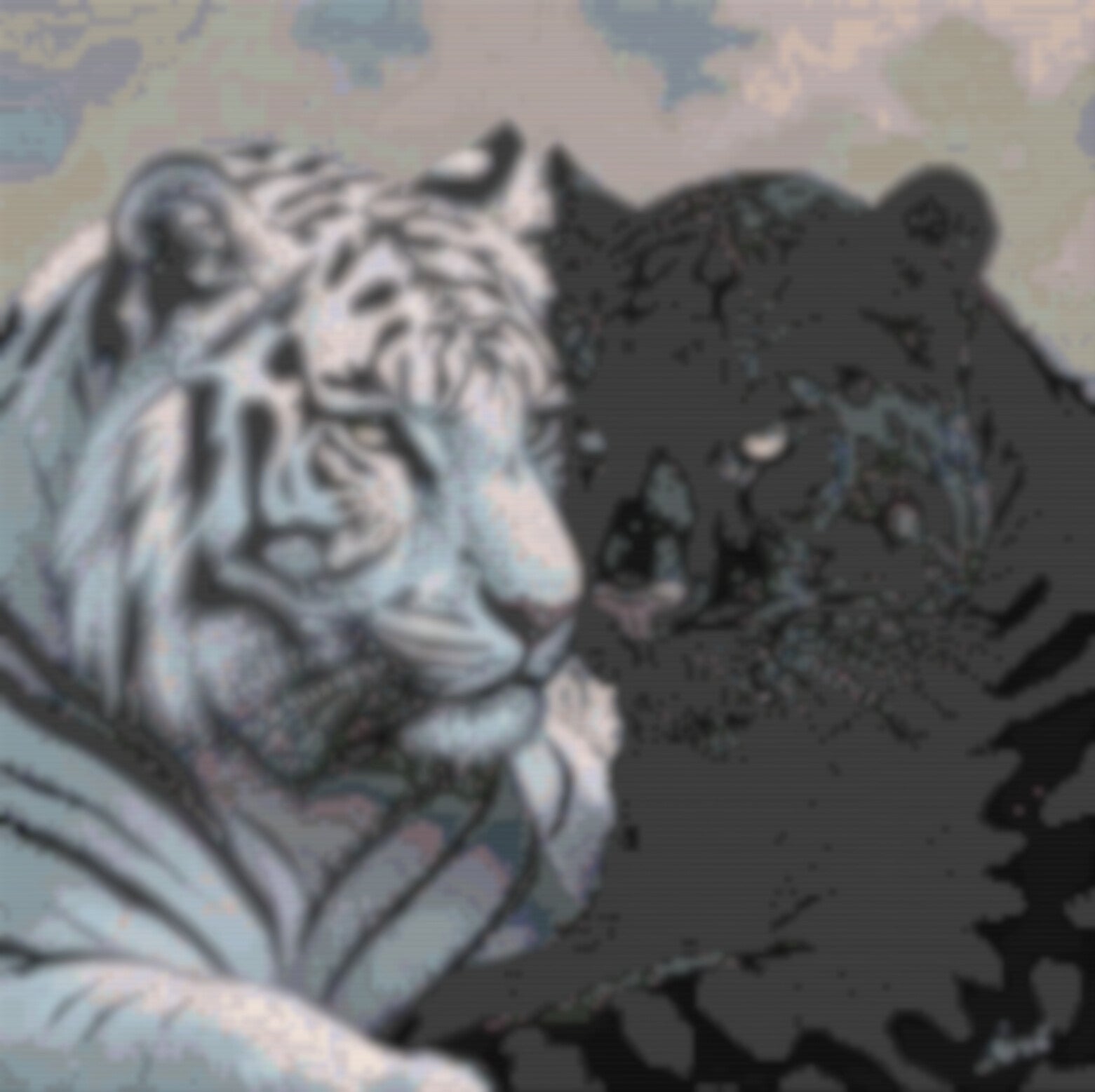 Ein Muster von zwei  Tigern, die majestätisch in einer natürlichen Umgebung posieren.