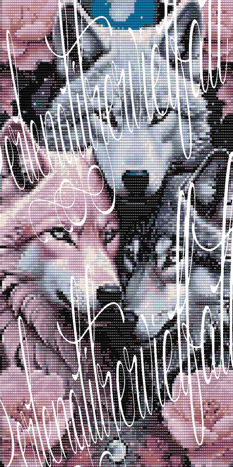 Ein feines Kreuzstichmuster mit drei majestätischen Wölfen, das die Schönheit der Natur widerspiegelt.