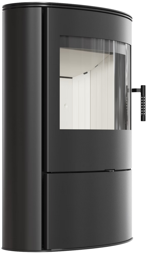 Kaminofen aus Stahl KRATKI ROLLO/2, Termotec-Auskleidung weiß/schwarz, Gehäuse schwarz, 8 kW, RR Ø 150