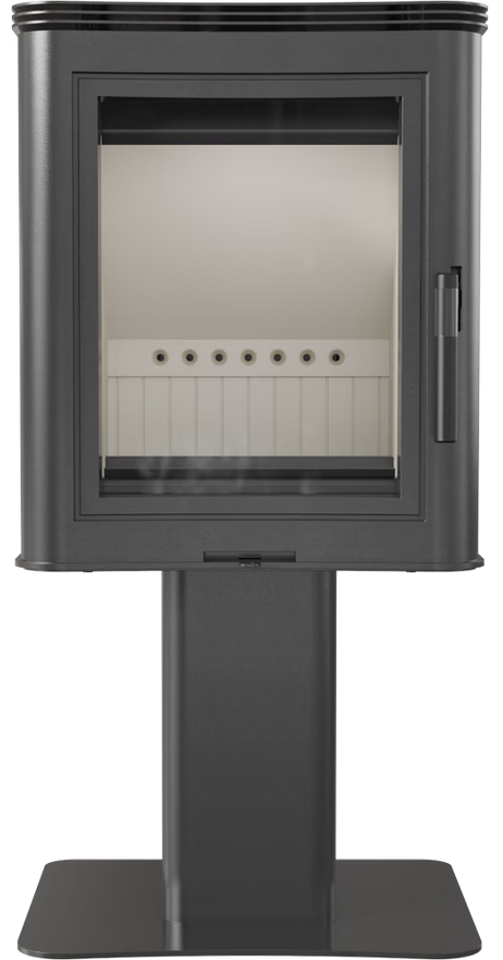Kaminofen KRATKI aus Stahl, auf Säulenfuß K5, Farbe schwarz, RR Ø 150, 7 kW