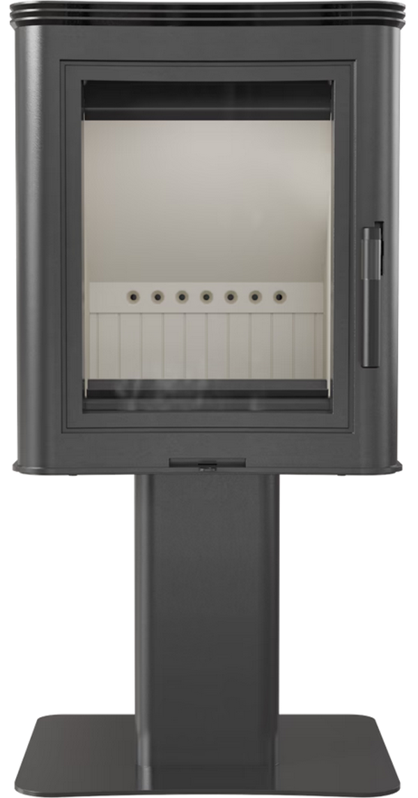 Kaminofen KRATKI aus Stahl, auf Säulenfuß K5, Farbe schwarz, RR Ø 150, 7 kW
