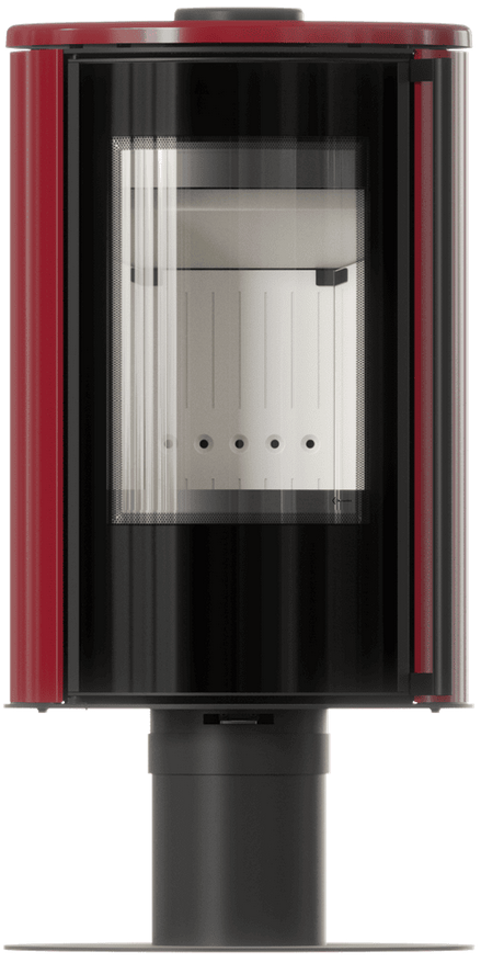 Freistehender Stahlofen ERIK/N/O/KAFEL, komfortables öffnen dank SchließmechanismusTüre, Rotwein- Kachel-Abdeckung oben, Thermotec-Auskleidung weiß/schwarz wählbar, RR Ø 150, 5,5 KW