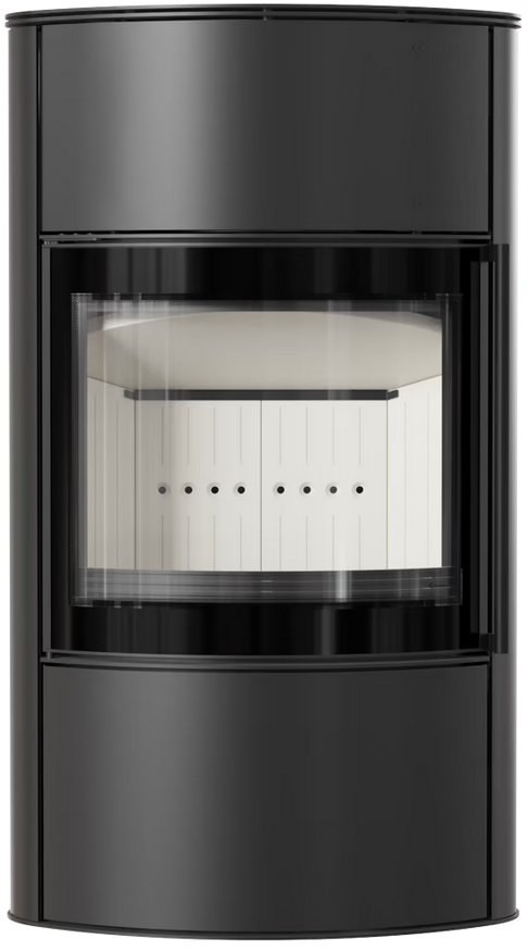 BJORN freistehender Stahlofen schwarz, hoch, Speicherofen, Thermotec-Auskleidung innen weiß/schwarz wählbar, Tür-Verschlussmechanismus, RR Ø 150, 7 KW, Speichermodul wählbar